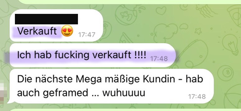 Nachricht einer Kundin: Ich hab verkauft