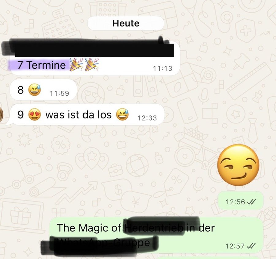 Nachricht einer Kundin: 7, dann 8, dann 9 Termine an einem Tag