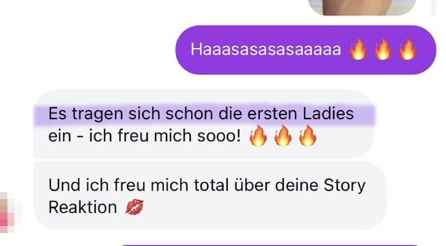 Nachricht einer Kundin: die ersten Anmeldungen kommen rein